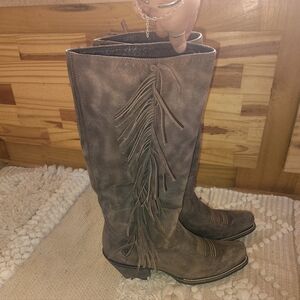 Fringe Tan Heeled Boots